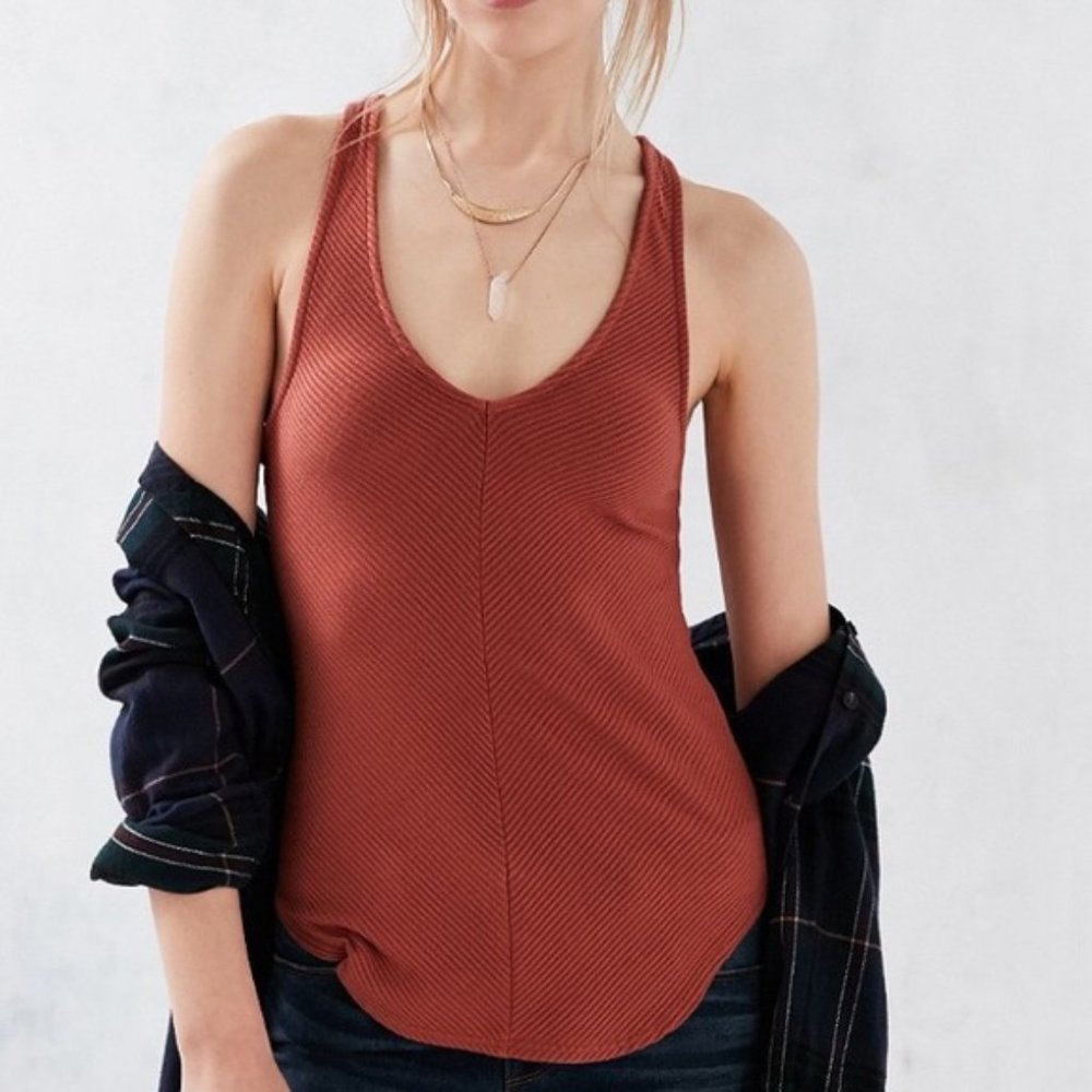 Project Social Finley Tank Orange Ribbed Racerback Top Urban Outfitters